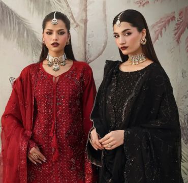 Elegant Emaan Adeel ensemble displayed in an Indian boutique, sourced from BrandsofPK.