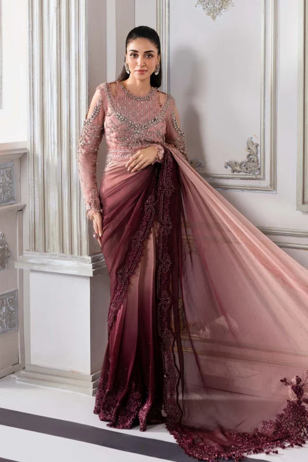 Unstitched Embroidered Chiffon Saree | BD-3001 - Image 3