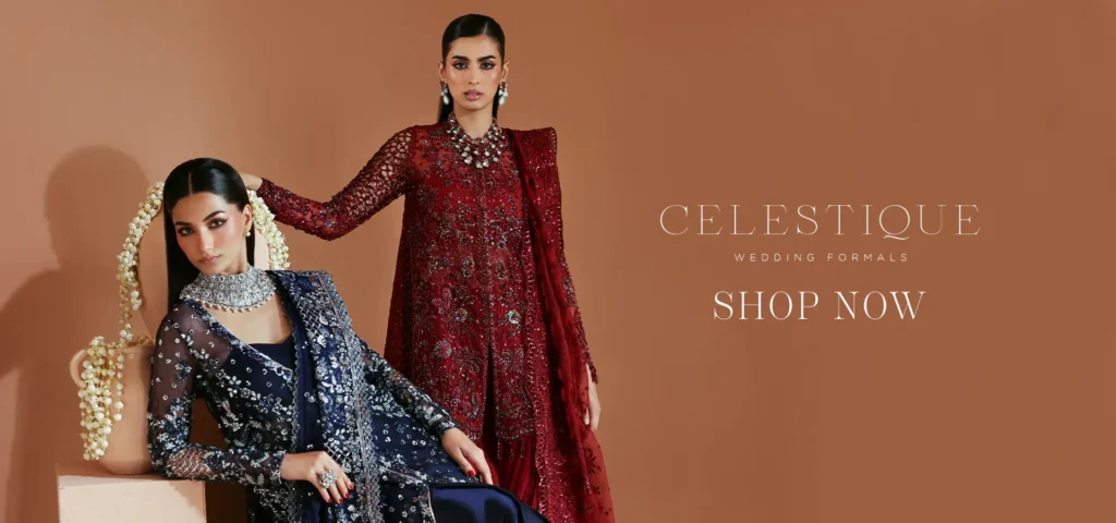 Emaan Adeel festive outfit with intricate embroidery, perfect for boutique displays in India.