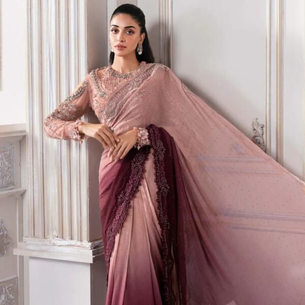 Unstitched Embroidered Chiffon Saree | BD-3001