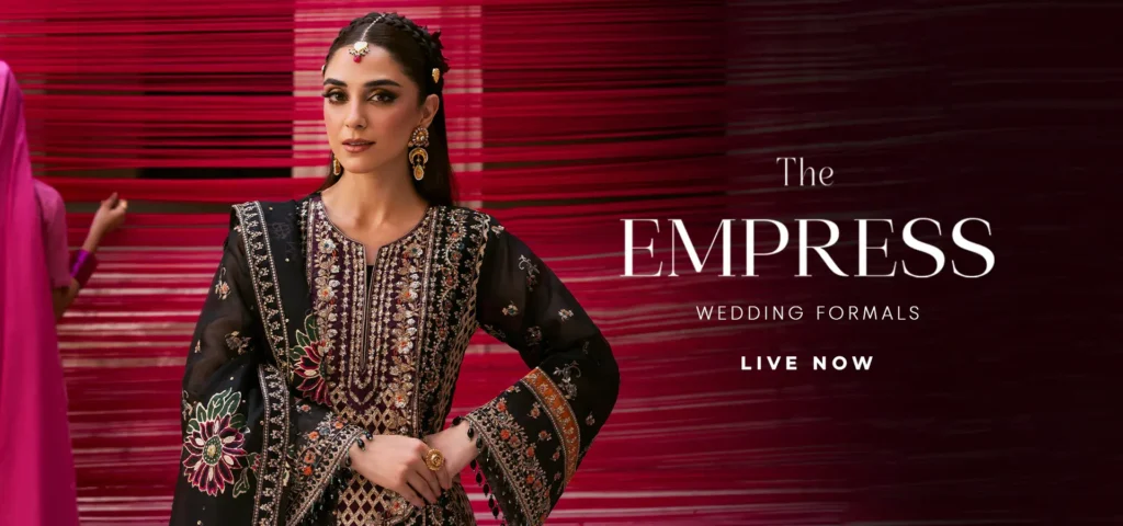 Elegant Emaan Adeel ensemble displayed in an Indian boutique, sourced from BrandsofPK.