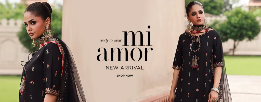 A vibrant Pakistani cotton suit with intricate embroidery.