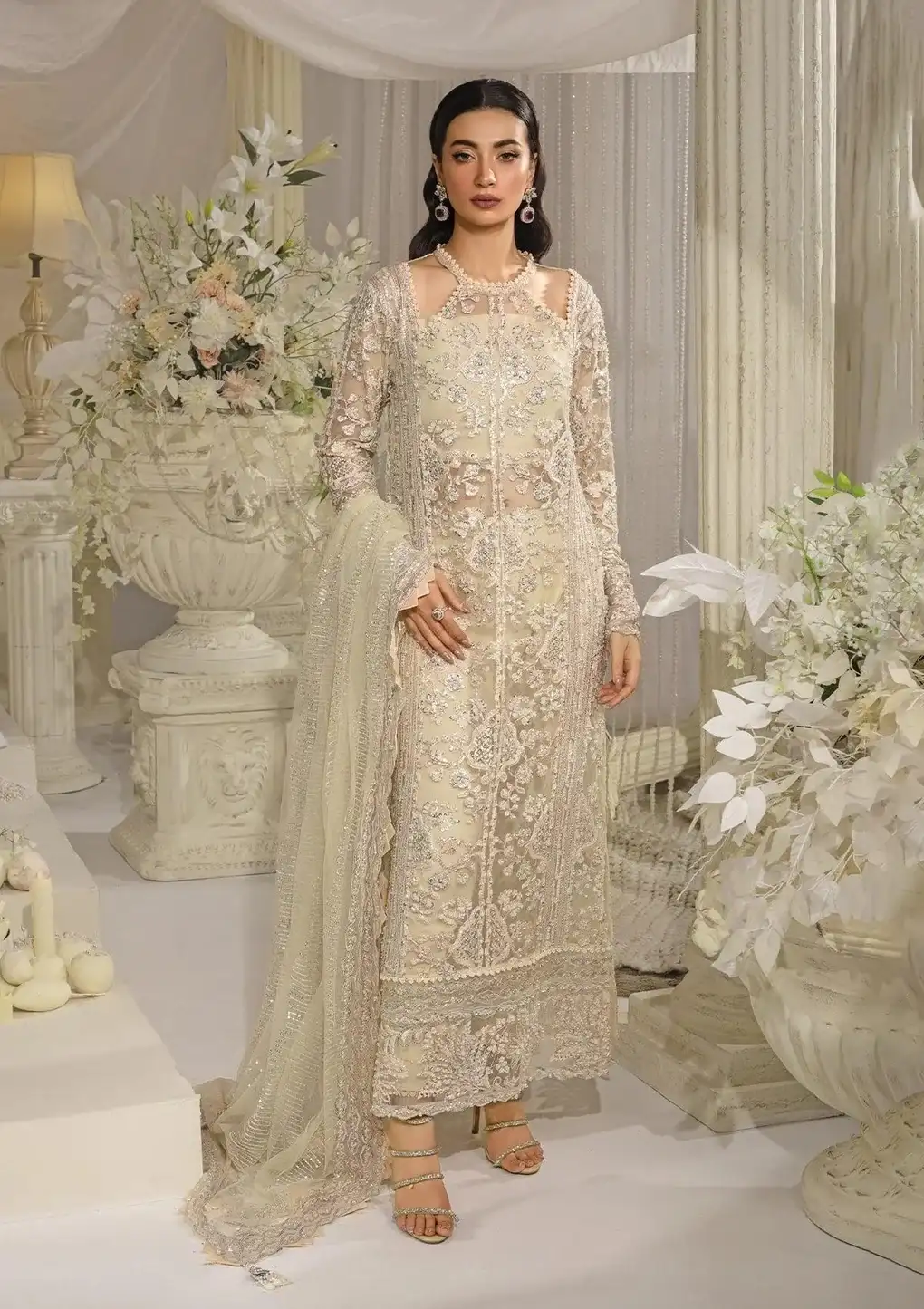 Elaf Stardom Handwork 25 Aura EFE-01 ivory embroidered poly net luxury formal suit