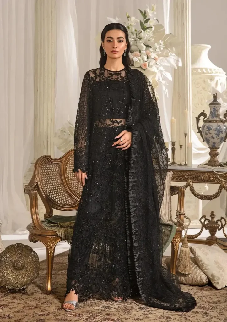 Elaf Stardom Handwork 25 Majesty EFE-05 embroidered poly net Majestic Black luxury formal dress