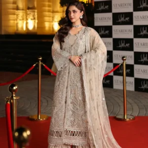 Elaf Stardom Stardust organza Pakistani suit hand embellished front panels and daman border